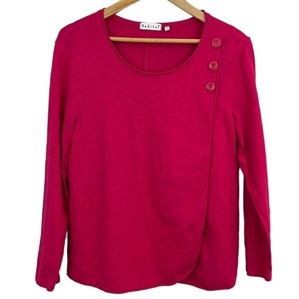 Habitat Casual Top Women’s S Bright Pink Button Detail Cross Front Shirt EUC